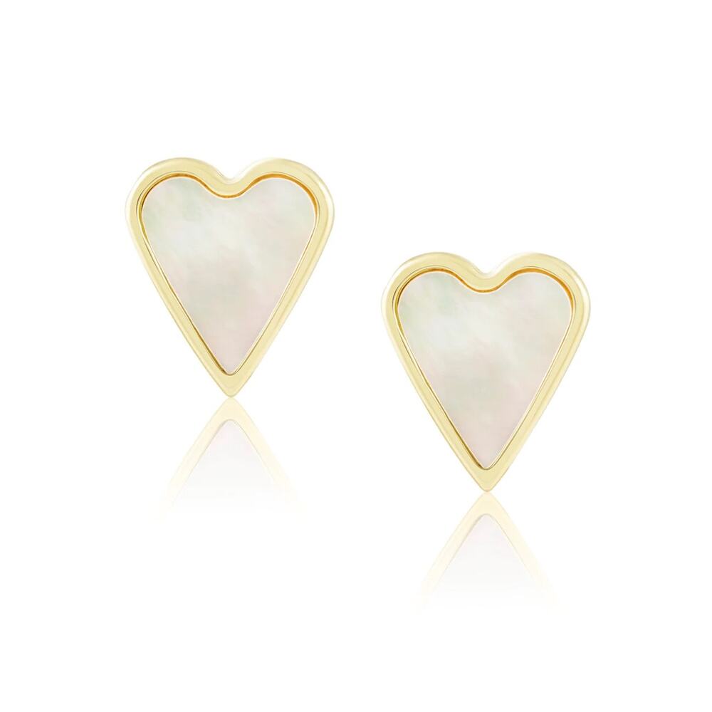 SAHIRA Jewelry Earrings Aubrey Mother of Pearl Stud Heart 18K NEW
